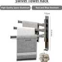 Towel Bar Towel Rack Bathroom Towel Rack, Adhesive Wall Mounted, 180-Degree Rotatable, 3-Bar Space Aluminum Towel Holder for Bathroom with Protective End Caps and Integrated Hooks Bath Towel Holder