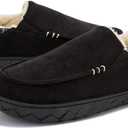 NewDenBer Men's Moccasin Slippers Warm Memory Foam Suede Soft Plush Lined Slip on Indoor Outdoor House Shoes (Black)