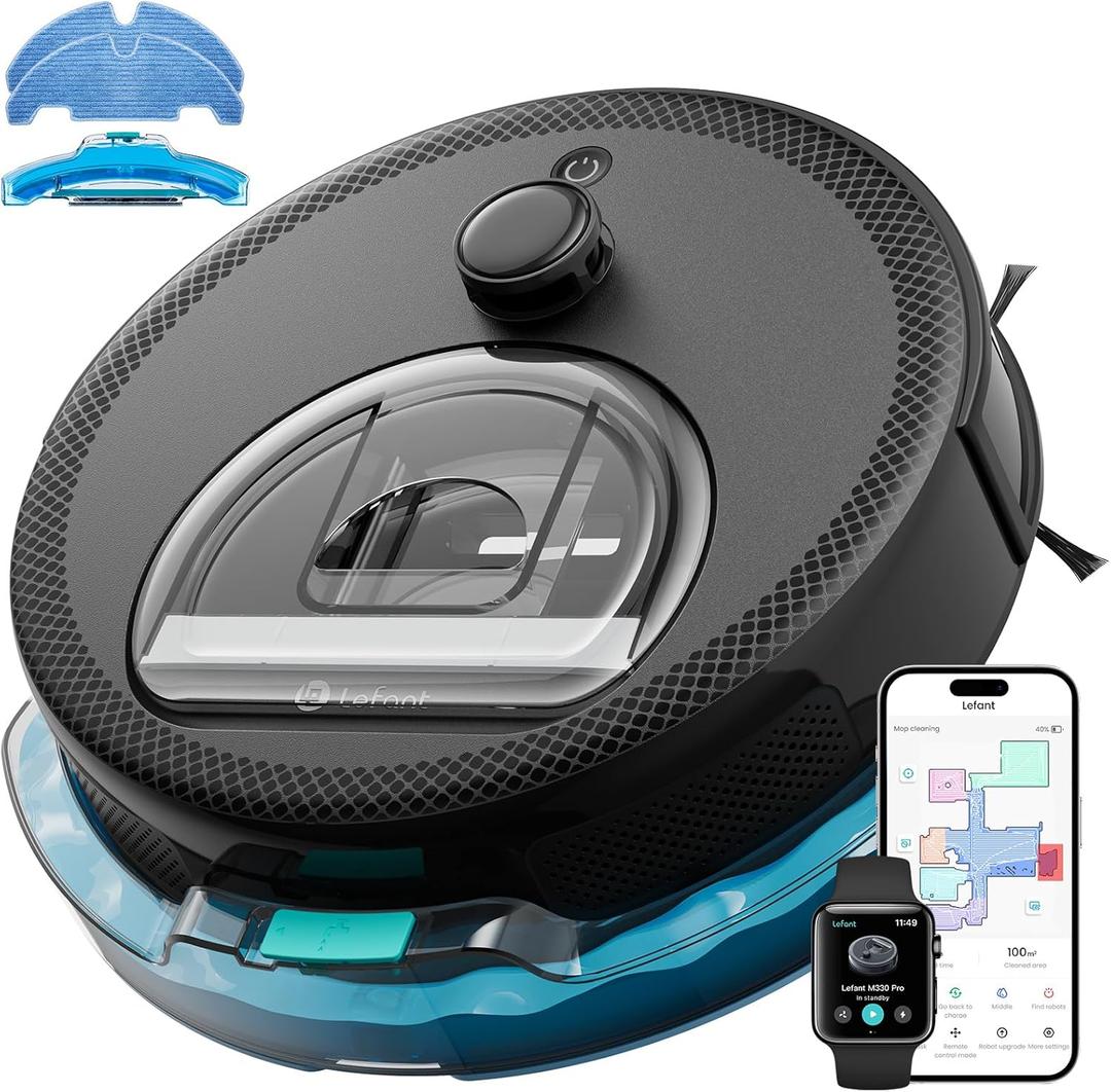 Lefant LiDAR Robot Vacuum and Mop, 450ml Visible Dustbin, Upgraded 190 PSD Obstacle Avoidance, Customized Cleaning, Multi-Floor Mapping, 150 Mins Runtime, 2.4G/5G WiFi, Pet Hair & Carpets, M330 Pro (Black)