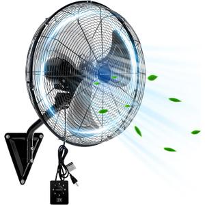 Wall Mount Fan Oscillating,Industrial Heavy Duty Metal 3 Speed Fan,20 Inch High Velocity Adjustable Tilt,Use for Garage, Shop,Warehouse, Patio, Factory and Homes.