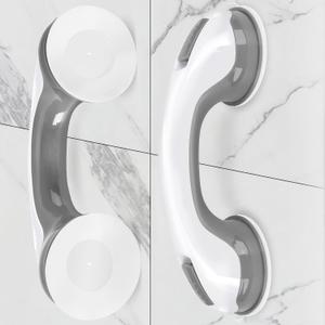 Shower Handle 2 Packs Grab Bars for Bathtubs & Showers, 12 inch Grab Bars for Bathroom with Strong Hold Suction Cup, Balance Bar Safety Hand Rail for Injury, Senior, Elderly Grey (Gray)