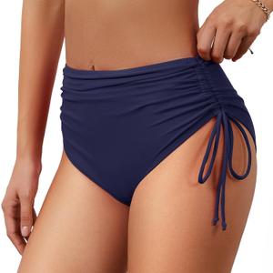 American Trends High Waisted Bikini Bottoms for Women Tummy Control Swimsuits Bottoms Full Coverage Bathing Suit Bottom (Small, Navy Blue)