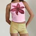 BAIGRAM Women Cute Y2K Hibiscus Floral Print Crop Cami Tops Sleeveless Slim Aesthetic Preppy Tank Summer Outfits Going Out (L)