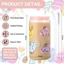 Easter Bunny Glass Cup with Lid and Straw, 16 oz Iced Coffee Glass Tumbler, Cute Bunny Cup for Cold Drinks, Easter Basket Stuffers, Easter Gifts for Women Girls Teens