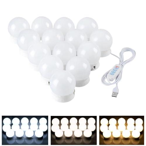 SZXJY LED Vanity Lights for Mirror, Hollywood Style Vanity Lights with 10 Dimmable Bulbs, Adjustable Color & Brightness, USB Cable, Mirror Lights Stick on for Makeup Table Dressing Room (14 Lights) - Amazon.com