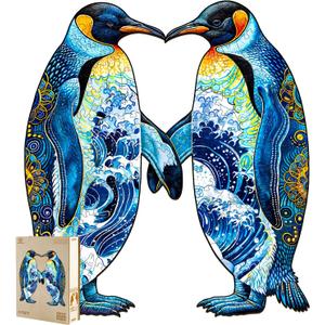 Jigfoxy Wooden Puzzles for Adults, Penguin Wood Puzzle for Adults, Unique Animal-Shaped Wooden Jigsaw Puzzle, Valentines Day Gifts for Puzzle Lovers, Family and Friends (M-11.4 * 10.2in-185pcs)