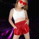 Metallic Shorts Shiny Hot Pants Sparkly Dance Outfits Short Party Outfits with Sunglasses (10-11 Years, Red)