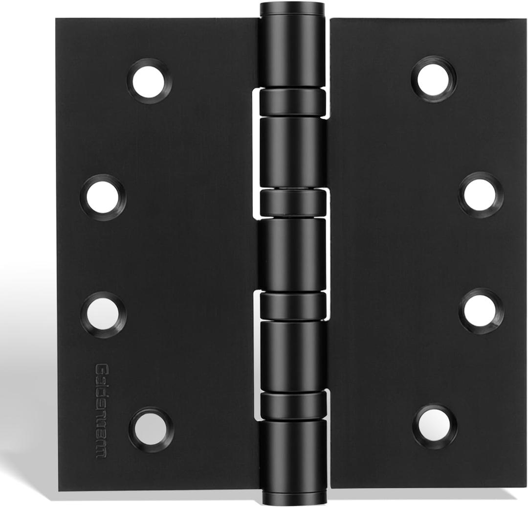 goldenwarm 3 Pack 4 x 4 Inch Ball Bearing Door Hinges Heavy Duty Stainless Steel Exterior Door Hinges with Square Corners Matte Black Smooth & Quiet with Non-Removable Pin