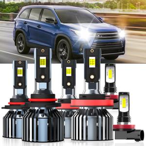 Lights Fit For Toyota Highlander 2014-2019, 9005 High Beam H11 Low Beam H11 Fog Light Bulbs, High Power 6500K White Light, Pack of 6