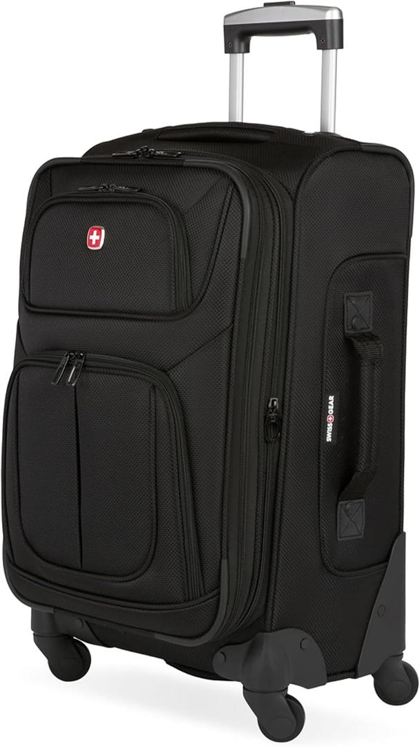SwissGear Sion Softside Expandable Spinner Luggage Durable Lightweight Travel Suitcase, Black, Checked-Medium