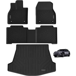 Floor Mats & Trunk Mat Compatible for 2023-2024 Toyota bZ4X All Weather Anti-Slip TPE Rubber Waterproof Non-Slip Design Protect 2 rows Set Car Floor Liners black