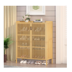 Cabinet with Doors Bamboo 5 Tiers Shoe Storage Cabinet for Entryway, 25 Pairs Wooden Shoe Cabinets, Modern Shoe Organizer Storage for Living Room, Bedroom, Hallway, Closet Nature