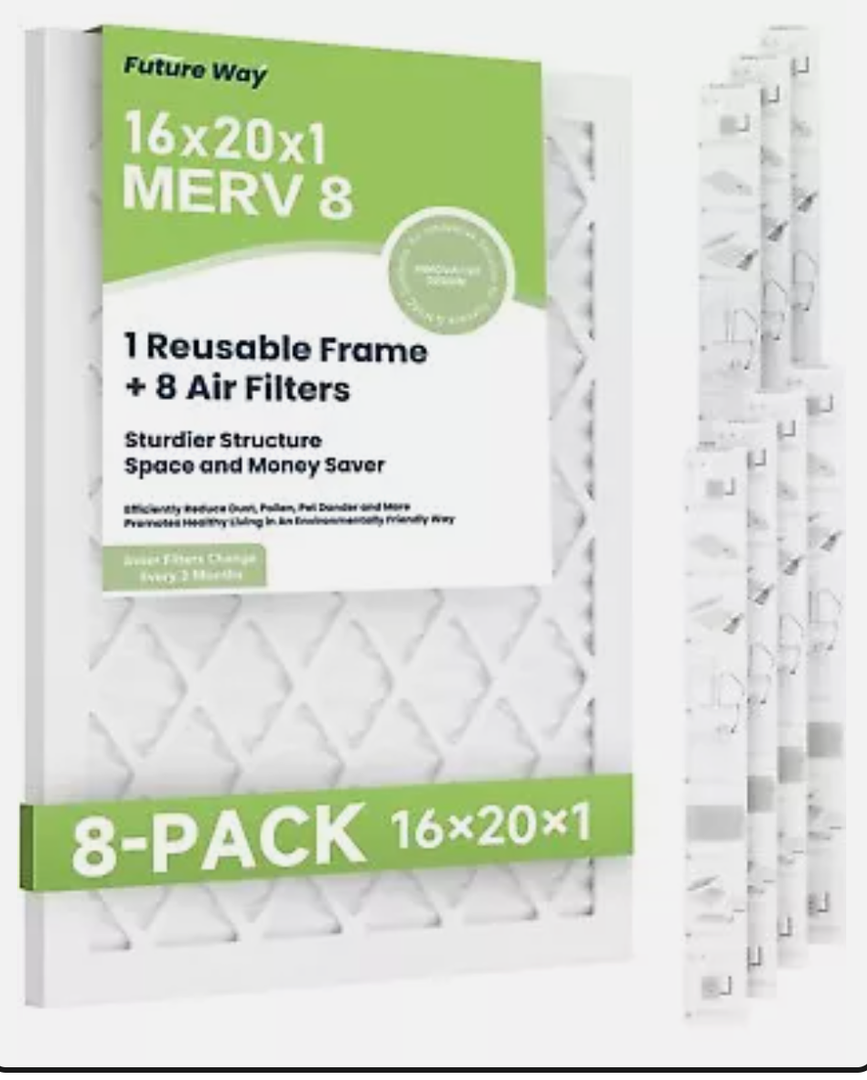 Air Filters 16x20x1” 8-pack With Reusable Frame Merv 8 Mpr 700 Filters