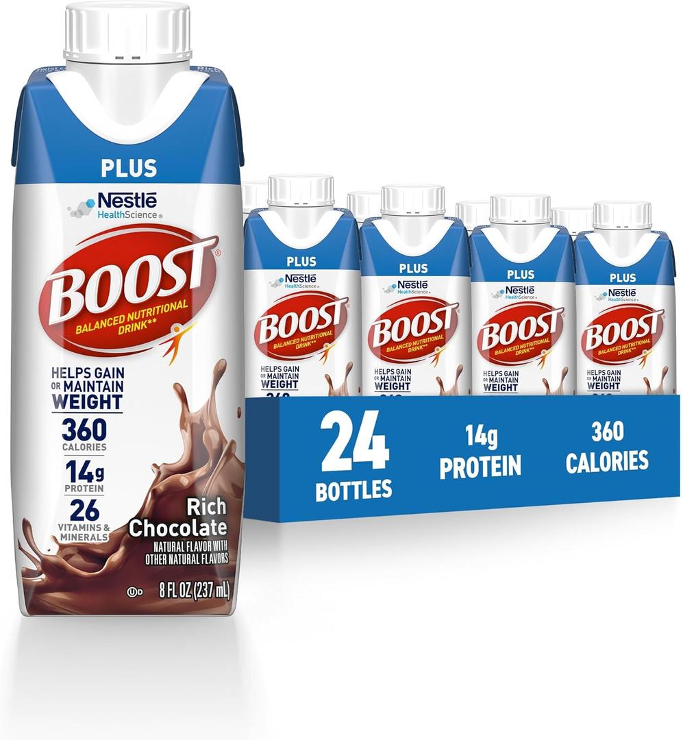 BOOST Plus Nutritional Drink, Rich Chocolate, 8 fl oz (Pack of 24)