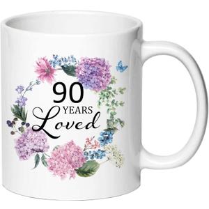 90 Years Loved Coffee Mug - 90th Birthday Gift Ideas for Women 11oz Mug Cup Present for 90 Year Old Female Mom Nana Wife Aunt Friends Sister Her Turning 90 Mothers Day Gifts Ideas (90 YEARS LOVED)