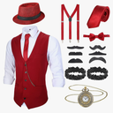1920s Men's Costume Roaring Outfit with Gangster Vest Hat Pocket Watch Suspenders for Race Meeting 2026