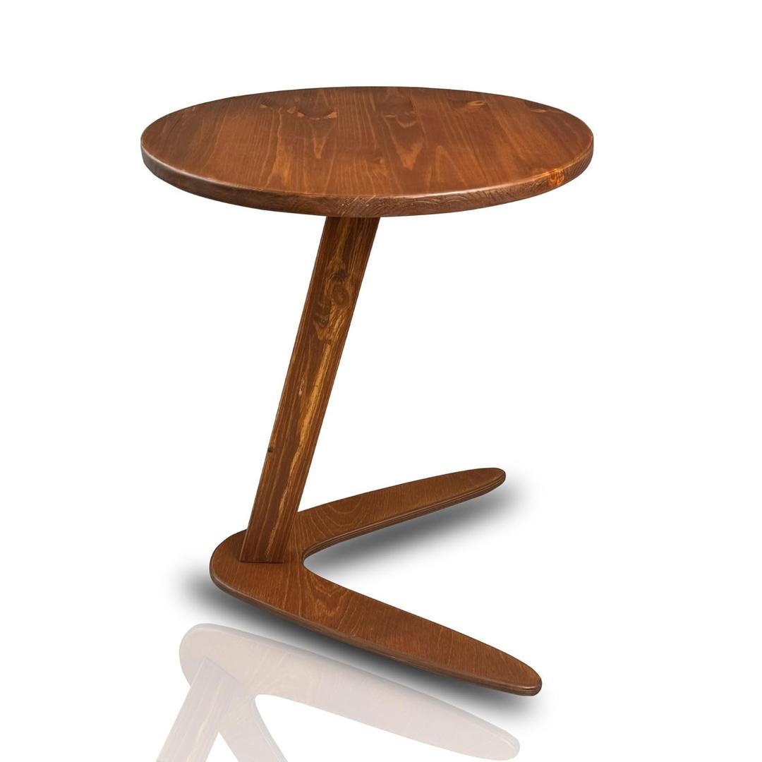 C-Shaped Handmade End Table, Side Table for Couches, Sofa Tables Slide Under Couch for Living Room, Over Couch TV Tray Table for Small Spaces (Large, Chestnut)