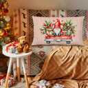 Red Stripes Christmas Gnome Pillow Covers 12x20 Inches,Red Truck Christmas Decor for Bedroom Living Rooms,Vintage Farmhouse Holiday Xmas Lumbar Cushion Covers for Couch Bed