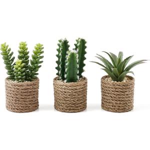 3-Pack Artificial Succulent Plants in Vintage Plastic Pots - Fake Waterproof Succulents Decor for Home, Office, Desk, Shelf - Low Maintenance Indoor Greenery for Bathroom, Living Room, Table Decor