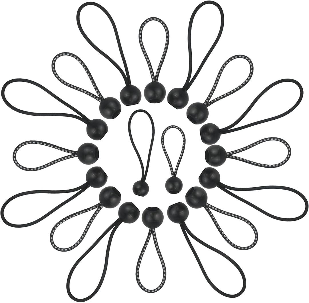 18pcs Bungee Cords with Balls, 2 Sizes (4-inch & 6-inch), Black & Stripe, Polyester & Rubber, Adjustable, Elastic, Ball & Buckle Fasteners, Ideal for Camping, Patio, Canopy, Cargo & More