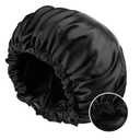 Satin Bonnet Silk Bonnet for Sleeping Women and Men, Ajustable Hair Bonnet for Curly Hair with Double Layer Hair Bonnet,Black - Black,Medium
