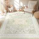 BESTSWEETIE 5x7 Area Rugs for Living Room, Washable Ultra Soft Boho Vintage Print Pattern Rug Non Slip Low Pile Carpet for Dining Room Bedroom Entryway Indoor-Light Green