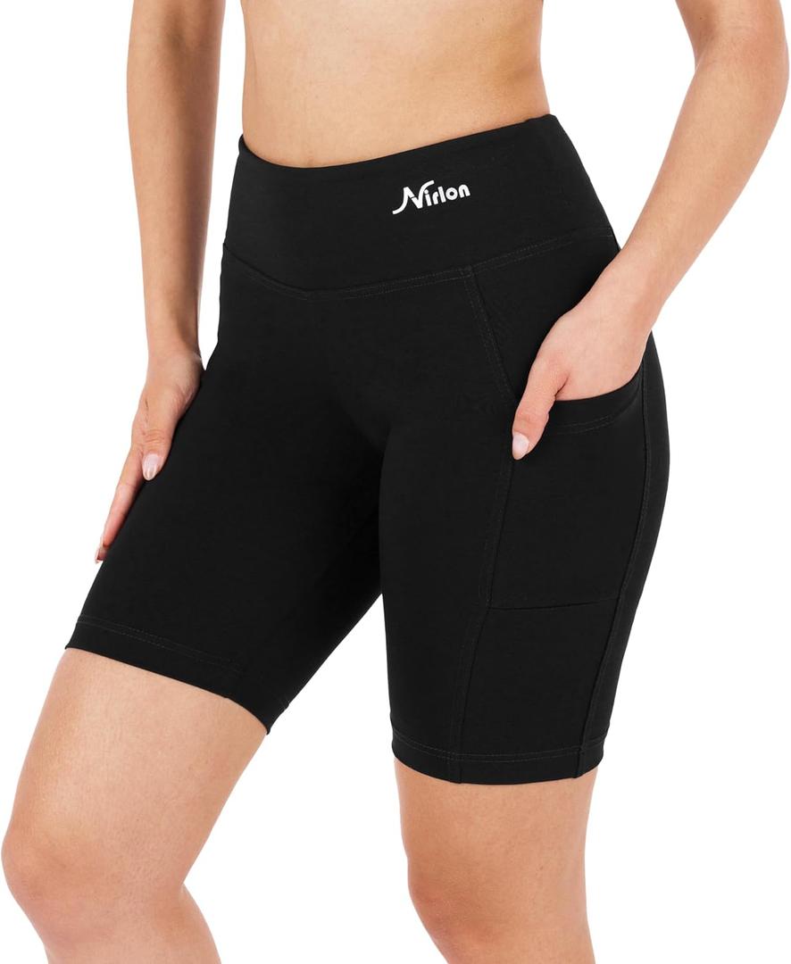 Nirlon Biker Shorts with Pockets - Biker Shorts Women Workout Shorts for Gym & Yoga Shorts for Women Plus Size Biker Shorts (12, Black)
