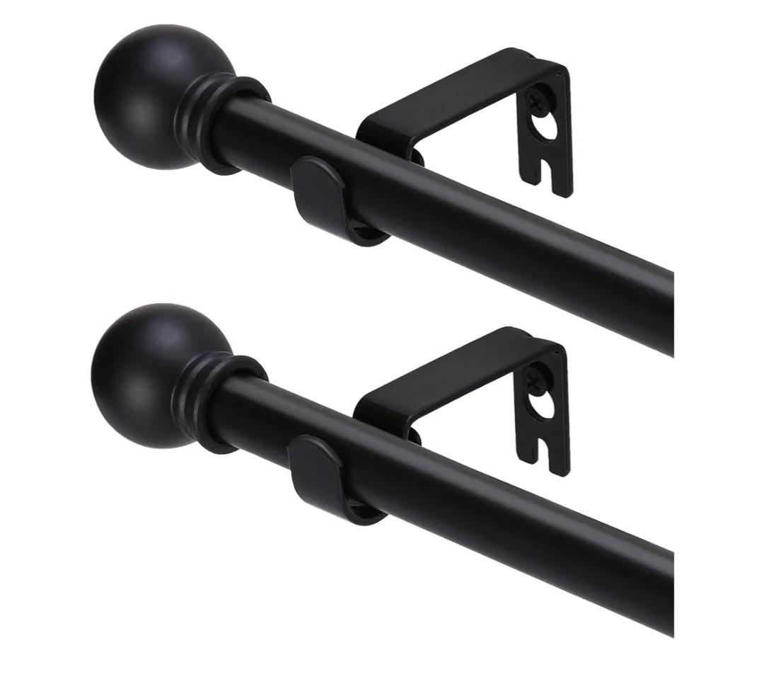 2 Pack Black Curtain Rods for windows 32 to 48 inch, 5/8 inch Splicing Heavy Duty Metal Curtain Rod Set with Brackets