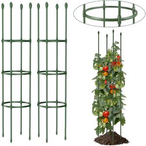 Round Heavy Duty Tomato Cage - 55 Inch Steel Core Plastic Coated Garden Trellis, 4-Post Rustproof Plant Support for Tomato/Cucumber/Beans, No Tools Snap Assembly