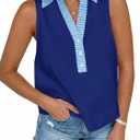 Tankaneo Womens's V-Neck Cropped Tank Tops Summer Dressy Casual Loose Fit Sleeveless Shirts Button Up Color Block Tees XX-Large
