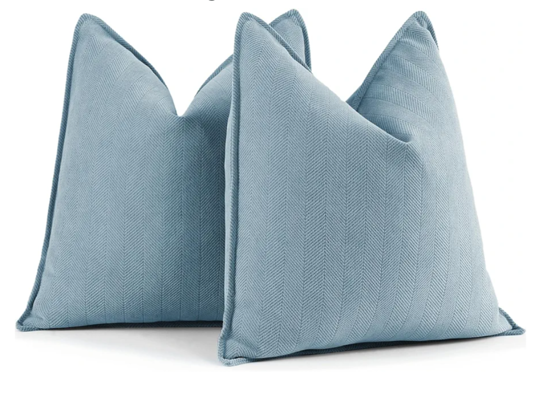 ZWJD Throw Blue Pillow Covers 18x18 Set of 2 Chenille Pillow Covers with Elegant Design Soft and Luxurious Decorative Throw Pillows for Couch, Bed, and Home Decor, Light Blue