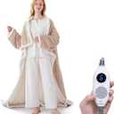 Wearable Electric Blankets, Heated Snuggle Blanket, 70"*50" Flannel Sherpa Electric Heating Throw Blanket with Hood, Sleeves, Foot Pocket, 10 Heating 3 Timer Settings for Women Men Color Beige