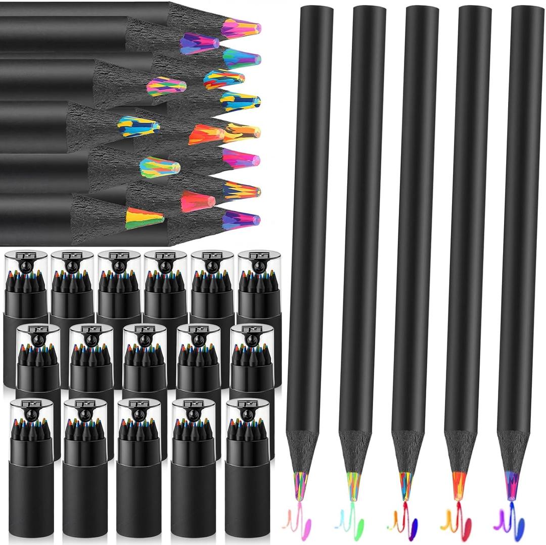 AmazingSpark 192 Pieces 7 Color in 1 Mini Rainbow Pencils Sharpened Black Wooden Colored Pencils Bulk with Tube Sharpener for Coloring Drawing Sketching Artists