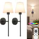 NIORSUN 19.9 inch Battery Operated Wall Sconce Set of 2,Black Rechargeable Wall Lights with 5200mAh Dimmable Detachable Bulbs and Remote,10 Colors Wireless Sconces for Bedroom Living Room Hallway