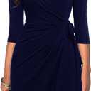Berydress Women's Classic 3/4 Sleeve V Neck Sheath Casual Party Work Faux Black Wrap Dress Medium