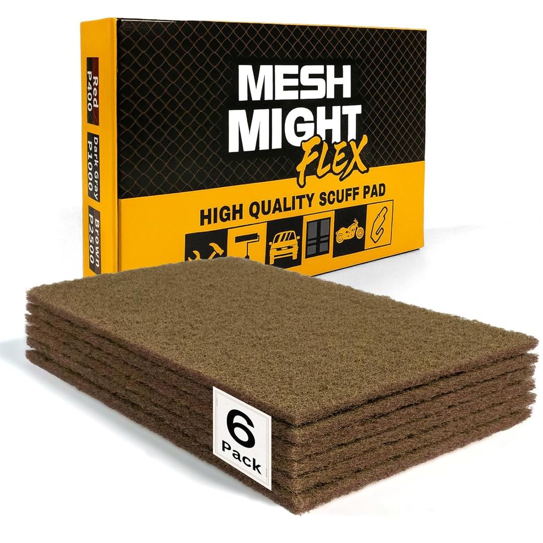 Flex 6-Pack Scuff Pads 6x9  Non-Woven Abrasive Hand Pads with Silicon Carbide for Sanding, Paint Color Blend, Surface Prep  Automotive, Auto Body, Woodworking (Brown)