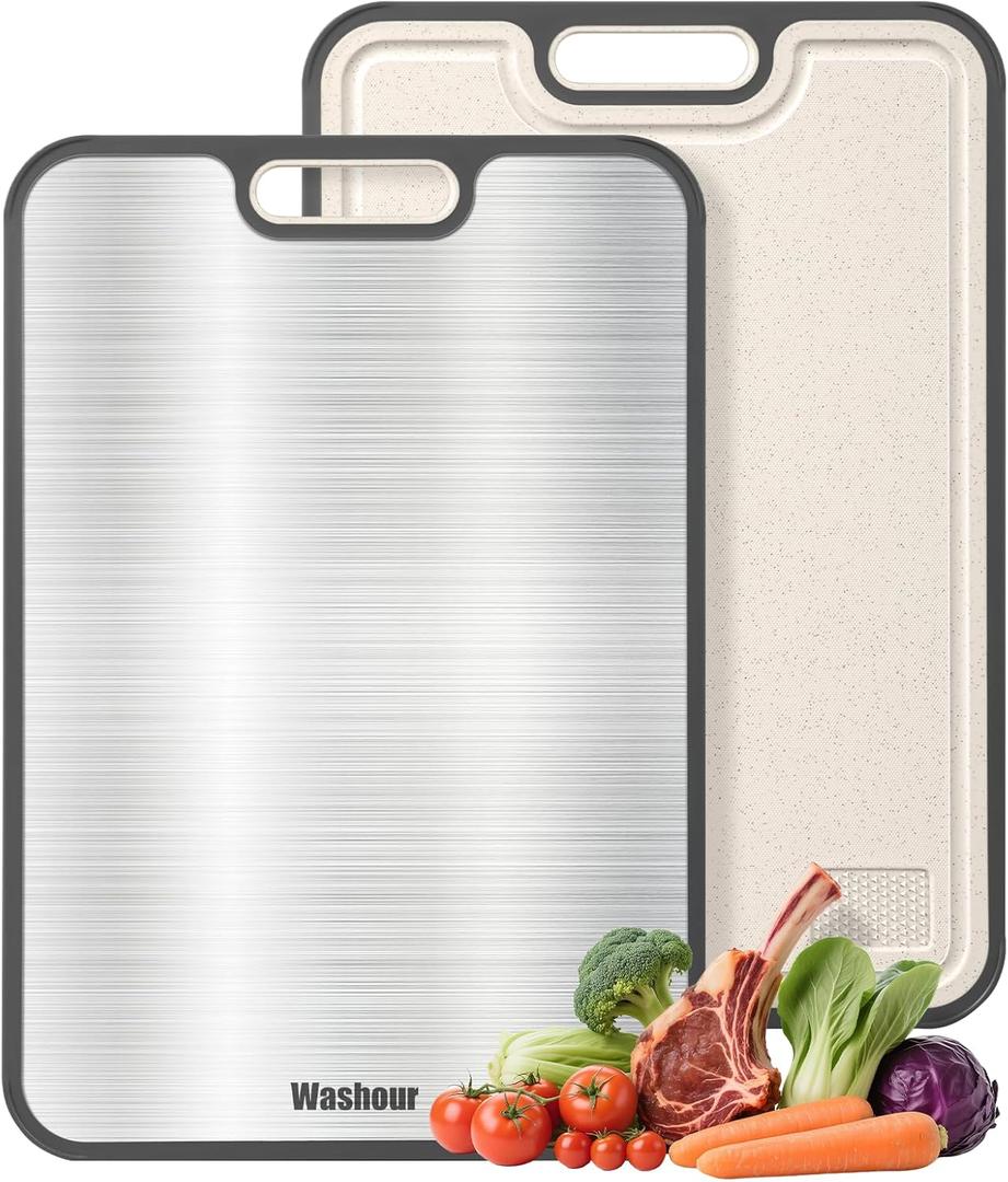 Titanium Cutting Boards for Kitchen, Non Toxic 2-in-1 Cutting Board Double Sided, Food Grade Chopping Boards for Fresh Meat Vegetable, Easy to Clean Large Size 16x11"