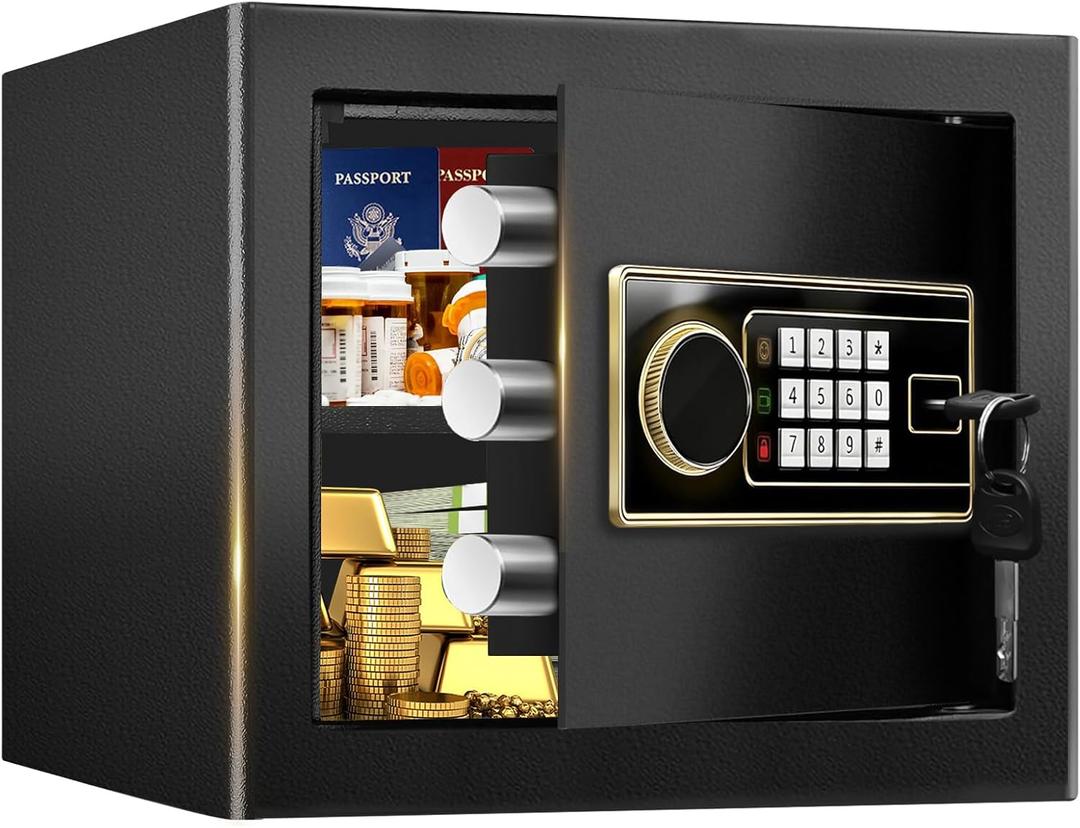 1.4 Cuft Small Fire Safe Box for Home, Security Safe Box Fireproof Waterproof with Digital Keypad and Key Lock, Anti-Theft Home Safes Water Fireproof for Documents Money Valuables