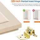 JOYDECOR 60 Pack 30 Pairs 3/8 Inch Overlay Gold Cabinet Hinges Semi-Concealed Face Mount Hinges for Cupboards Self-Closing Decorative Door Hardware