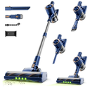 Cordless Stick Vacuum Cleaner - 45KPA Powerful Suction Vacuum with 45 Min Runtime, Detachable Battery, Anti-Tangle & 1.5L Dust Cup, 8 in 1 Vacuum Cleaner for Pet Hair, Carpet, HardFloor, Blue