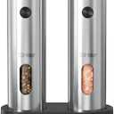 Electric Salt and Pepper Grinder Set with USB-C Charging Base, Stainless Steel Automatic Rechargeable Salt and Pepper Grinder with LED Light & Large Capacity, 6 Adjustable Coarseness Settings