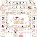 Pink Floarl Flower Graduation 2026 Party Decoration Set Include Congrats Grad Backdrop Porch Sign Congrats Grad Triangle Banner Cake Topper Honeycomb Centerpieces Hanging Swirl for Party Supplies