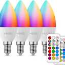 HEKEE E12 LED Candelabra Light Bulbs, Color Changing Candle, C37 B11 40W Incandescent Equivalent, 450 Lumen, RGB + 2700K Warm White, 5Watt, 12 Colors, 2 Modes, Timer, Remote Control(4 Pack)