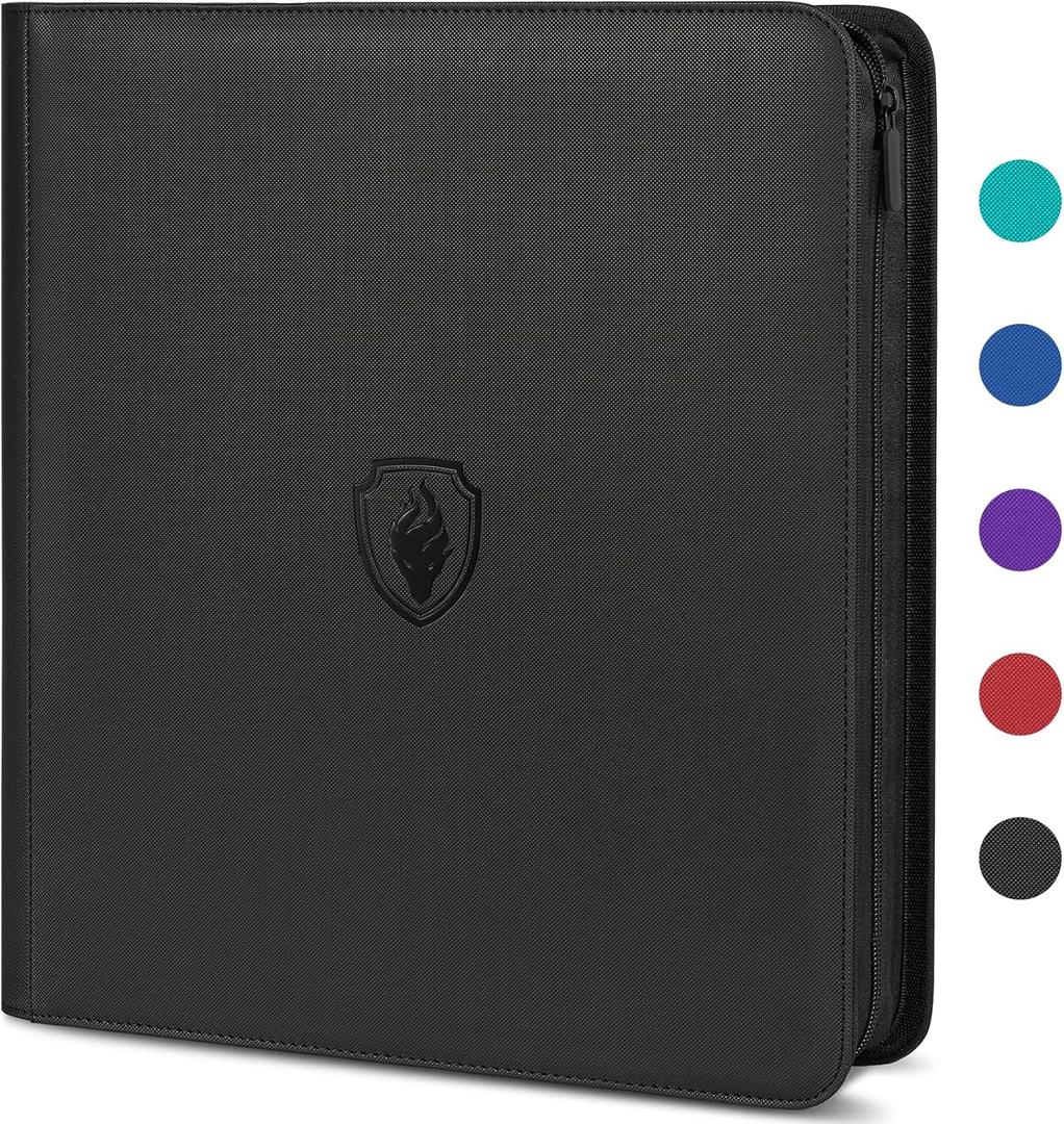 Premium Zip Card Binder 12 Pocket, Fabmaker 912 Pockets Trading Card Binder, PU Zipper Card Collection Album, Sturdy Side-Loading Card Book Holder for MTG, TCG, Game Cards, Sports Cards, Black (12 Pocket - 15" x 13.6")