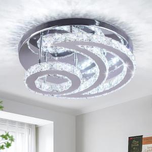CXGLEAMING 15.7" Crystal Chandelier Modern LED Ceiling Light Moon Shape Crystal Flush Mount Ceiling Lights Fixture for Bedroom Living Room Kitchen Hallway (6500K Cool White)