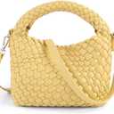 Women Woven Tote Small Crossbody Bag, Weave Quilted Purse Square Shoulder Bag Woven Handbag with Detachable Strap (Yellow)