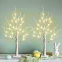 PEIDUO Easter Decorations, 2FT Birch Tree with LED Lights, Warm White Light up Tree Lamp, Easter Tree for Home Table Inside, Easter Decor Indoor, Battery Powered, Timer (2PK)
