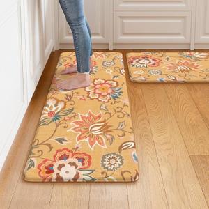 LEEVAN Kitchen Mats for Floor Non-Slip, Cushioned Anti Fatigue Mat 2 Piece,Orange Memory Foam Kitchen Mat Waterproof, Ergonomic Standing Mat for Bar, Office,Desk, Laundry (17.3"x29"+17.3"x47"-0.47inch)