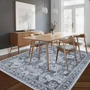Area Rugs for Living Room 0.24inch Low Pile Faux Wool Bedroom Rug TPR Anti-Slip Backing Carpet Vintage Soft Rugs for Dining Room décor Machine Washable (Grey, 8 * 10)