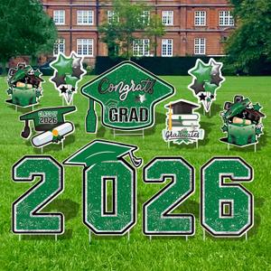Large 11 PCS Graduation Yard Signs, Class of 2026 Congrats Grad Outdoor Lawn Yard Sign with Stakes, Graduate Yard Decorations for College High School Party, Black and Green
